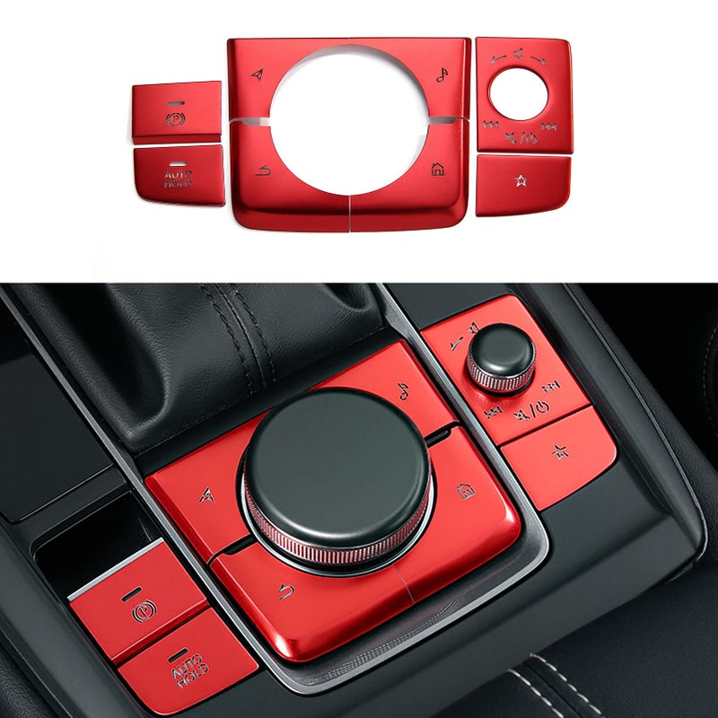 ANFOKAS 8pcs Compatible with Mazda 3 CX30 CX50 2025 2024 2023 2022 2021 2020 Accessories Car Center Console Cover Gears Gear Panel Gear Shift Knob Button Cover Trims Red