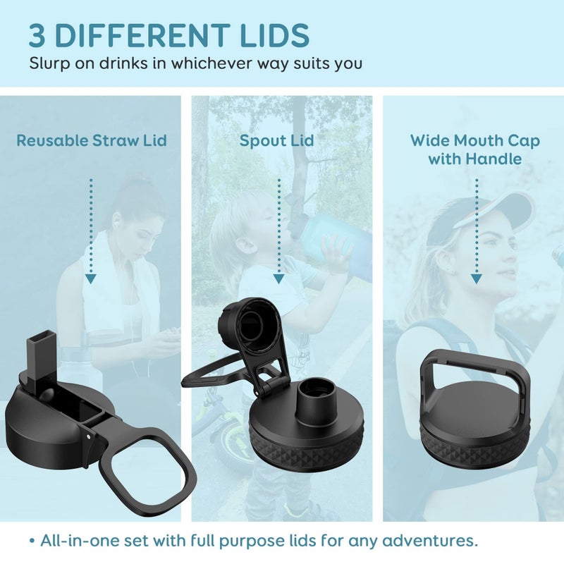 Coolflask 128 oz Gallon Water Bottle Insulated with Straw&3 Lids, Water Jug Large Stainless Steel Metal Vacuum Wide Mouth for Sports, Gym or Office, Non-BPA Keep Cold 48H Hot 24H, Samurai Cyan - Image 5