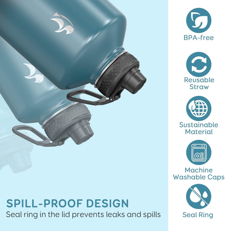 Coolflask 128 oz Gallon Water Bottle Insulated with Straw&3 Lids, Water Jug Large Stainless Steel Metal Vacuum Wide Mouth for Sports, Gym or Office, Non-BPA Keep Cold 48H Hot 24H, Samurai Cyan - Image 4