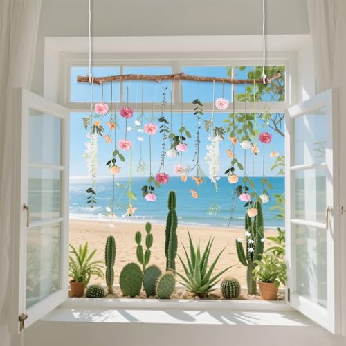 Foxtell 38 Pcs DIY Artificial Wildflower Garland Hanging Flowers Set Chrysanthemum Rose Eucalyptus Daisy Larkspur Flower Garlands Hanging Spring Wildflower Garlands for Baby's Breath Wedding - Image 5