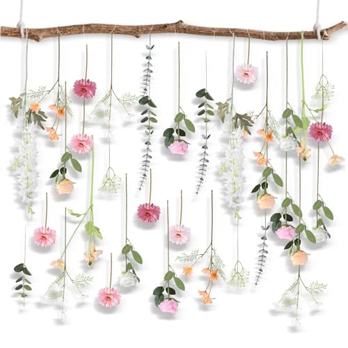 Foxtell 38 Pcs DIY Artificial Wildflower Garland Hanging Flowers Set Chrysanthemum Rose Eucalyptus Daisy Larkspur Flower Garlands Hanging Spring Wildflower Garlands for Baby's Breath Wedding - Image 1