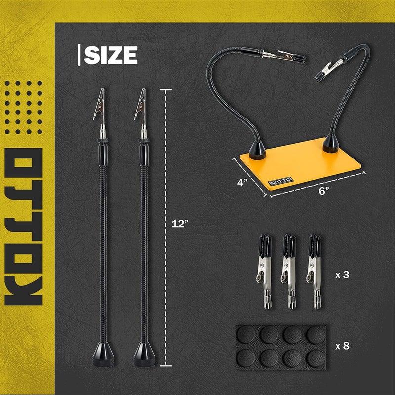 KOTTO Third Hand Soldering Tool PCB Holder Two Magnetic Based Flexible Metal Arms Helping Hands Crafts Jewelry Hobby Workshop Helping Station Non-Slip Steel Weighted Base - Image 4
