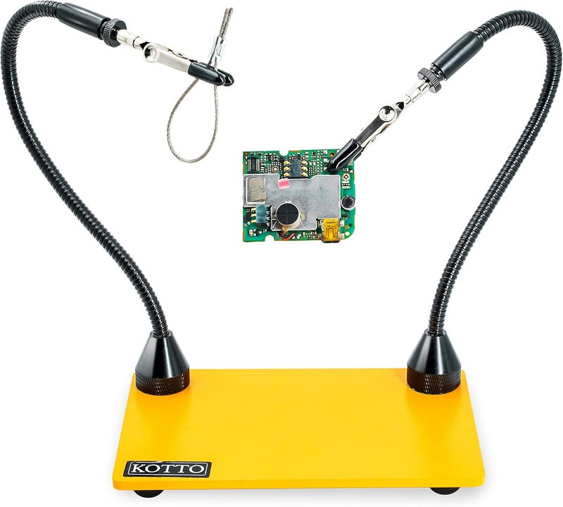 KOTTO Third Hand Soldering Tool PCB Holder Two Magnetic Based Flexible Metal Arms Helping Hands Crafts Jewelry Hobby Workshop Helping Station Non-Slip Steel Weighted Base - Image 1