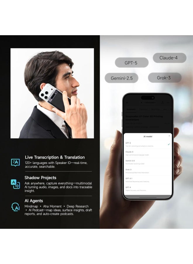 Mobvoi TicNote AI Voice Recorder Dual Mic, Noise Cancellation, 64GB Storage, 22-Hour Battery Life, Grey (Model:NE-79) - Image 3