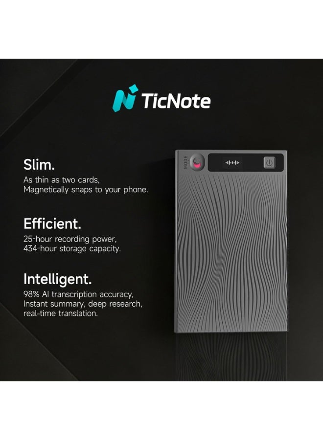 Mobvoi TicNote AI Voice Recorder Dual Mic, Noise Cancellation, 64GB Storage, 22-Hour Battery Life, Grey (Model:NE-79) - Image 4
