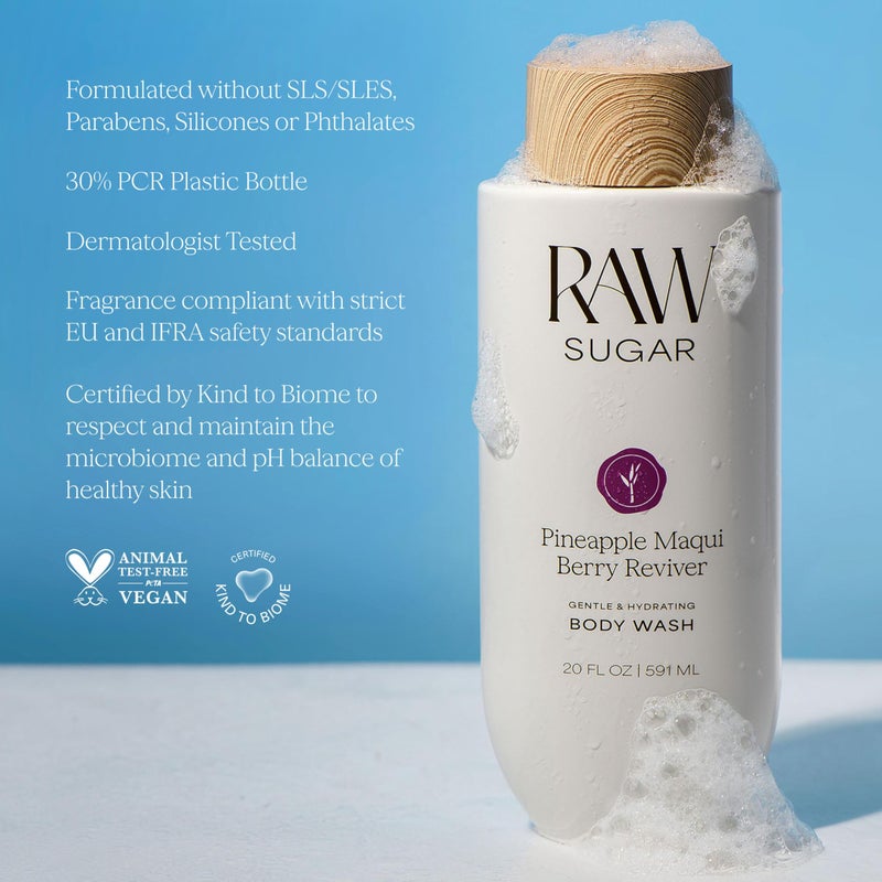 RAW SUGAR Pineapple Maqui Berry Reviver Gentle & Hydrating Body Wash, 20 Fl Oz (Pack of 1), Moisturizing & Smoothing Bath & Shower Gel, Vegan, Formulated without SLS/SLES & Parabens - Image 5