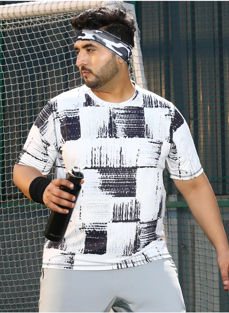 انستافاب بلس Instafab Plus Men's Charcoal Black & Cream White Contrast-Fade Activewear T-Shirt For Casual Wear | Crew Neck | Short Sleeves | Plus Size Jersey T-Shirt Crafted With Comfort Fit For Everyday Wear