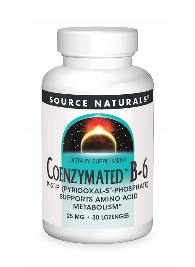 Source Naturals فيتامين ب-6 25 ملغ P-5 بيريدوكسال-5 فوسفات سريع المفعول، يذوب بسرعة تحت اللسان يدعم عملية الأيض للأحماض الأمينية - 30 قرص - Image 1