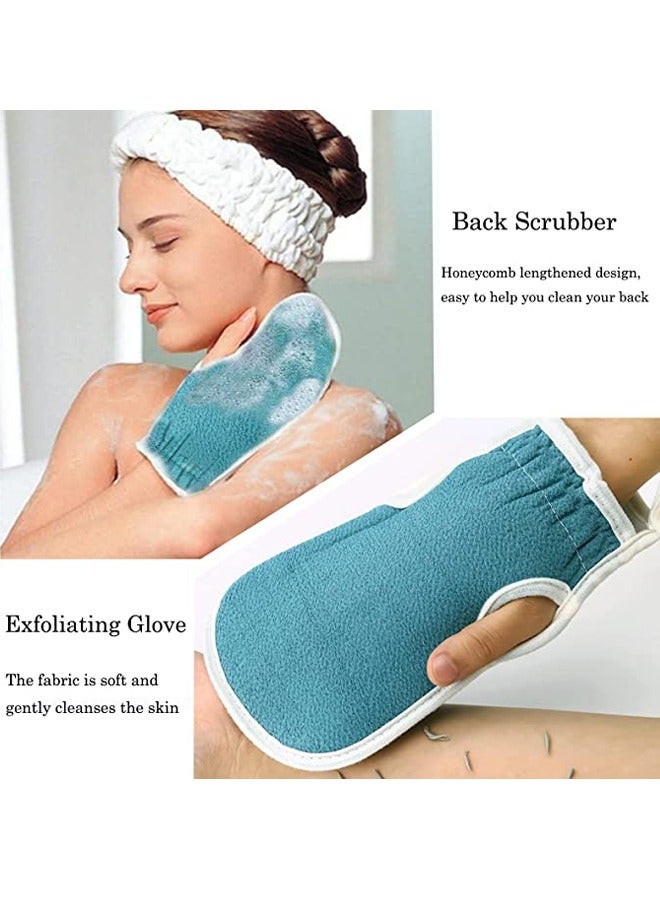 3Pcs Exfoliating Body Scrubber Set - Includes Back Washer , Bath Glove and Shower Bath Sponge Loofah - For Women and Men Shower Long Strip Back Rubbing Towel Deep Clean and Vitalize Your Skin Blue  - Image 3