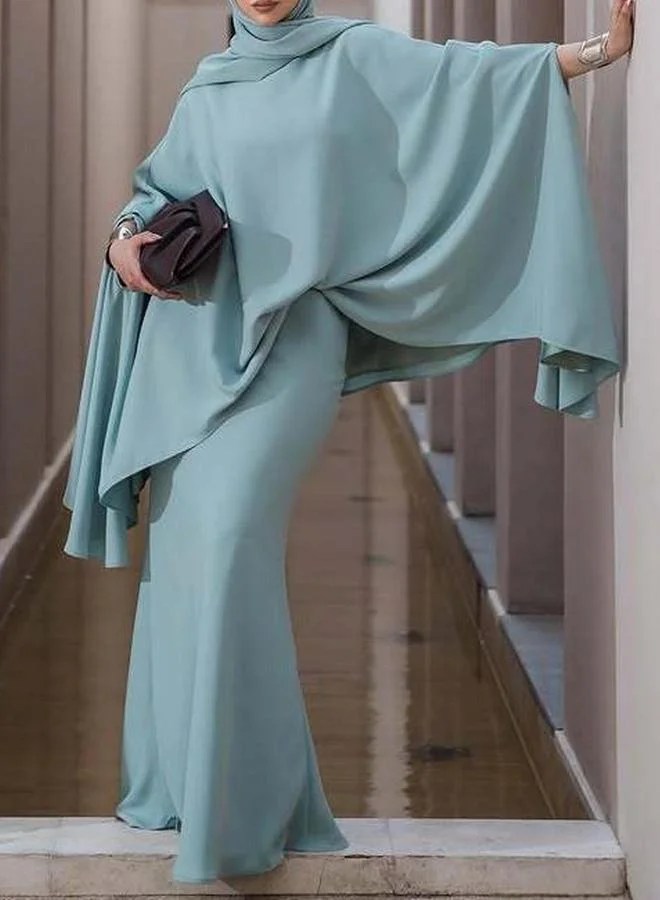 Take Two Blue Solid Cape Maxi Dress