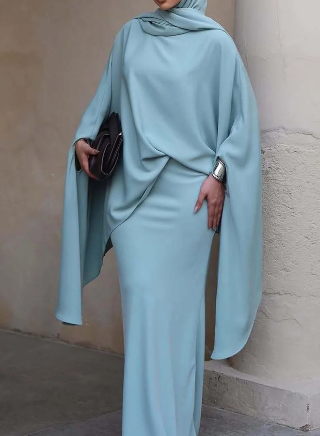 Take Two Blue Solid Cape Maxi Dress