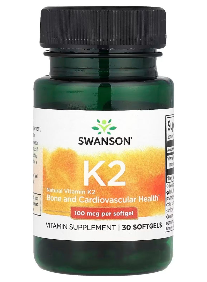 سوانسون، فيتامين ك2 الطبيعي، 100 ميكروغرام، 30 كبسولة هلامية