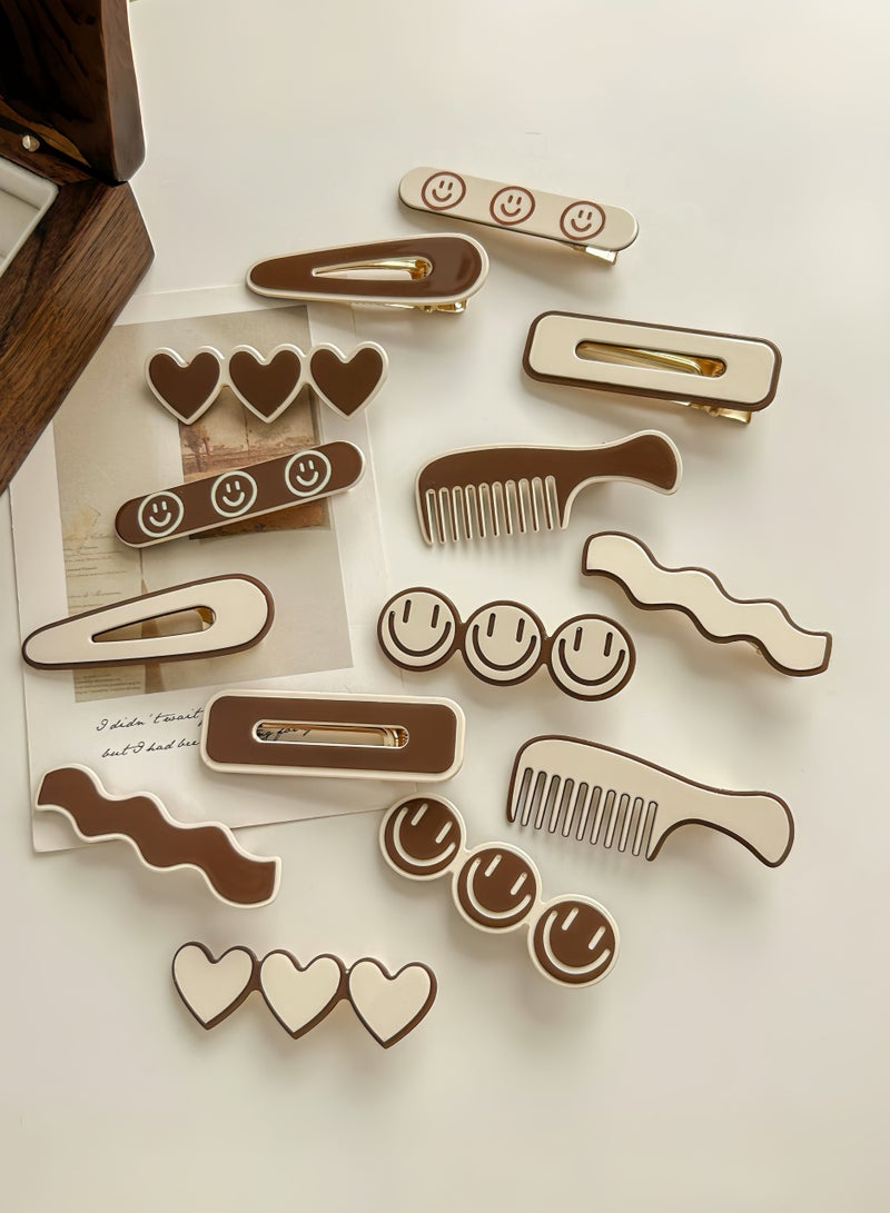 Paraphrase 14-Piece Cute Hair Clip Set – Unique Cartoon-Inspired Barrettes with Smile, Heart & Comb Designs | Stylish Hair Accessories for Daily Looks  - Image 1