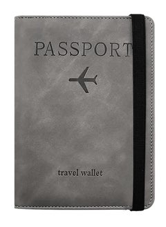KHAJUL Passport Travel Holder Cover Case with Elastic Strap, PU Leather Rfid Blocking Document Organizer Protector, For Credit & Id Cards, Boarding Passes (Grey)  - Image 1