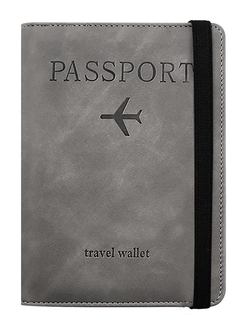 KHAJUL - Passport Travel Holder Cover Case with Elastic Strap, PU Leather Rfid Blocking Document Organizer Protector, For Credit & Id Cards, Boarding Passes (Grey) - Image 1