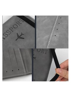 KHAJUL Passport Travel Holder Cover Case with Elastic Strap, PU Leather Rfid Blocking Document Organizer Protector, For Credit & Id Cards, Boarding Passes (Grey)  - Image 2