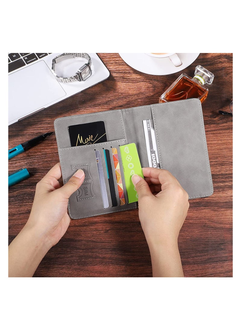 KHAJUL - Passport Travel Holder Cover Case with Elastic Strap, PU Leather Rfid Blocking Document Organizer Protector, For Credit & Id Cards, Boarding Passes (Grey) - Image 1