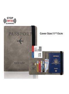 KHAJUL Passport Travel Holder Cover Case with Elastic Strap, PU Leather Rfid Blocking Document Organizer Protector, For Credit & Id Cards, Boarding Passes (Grey)  - Image 4