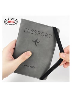 KHAJUL Passport Travel Holder Cover Case with Elastic Strap, PU Leather Rfid Blocking Document Organizer Protector, For Credit & Id Cards, Boarding Passes (Grey)  - Image 5