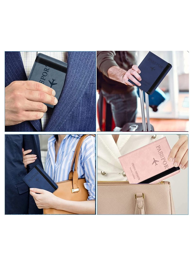 KHAJUL - Passport Travel Holder Cover Case with Elastic Strap, PU Leather Rfid Blocking Document Organizer Protector, For Credit & Id Cards, Boarding Passes (Grey) - Image 1