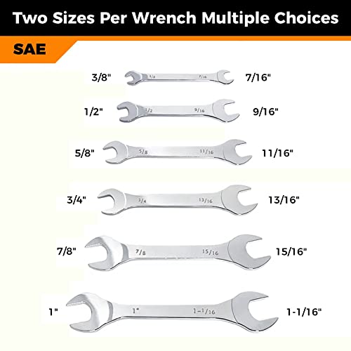 Der Erwachte Super-Thin Open End Wrench Set, SAE, 6-Piece, Including 3/8", 7/16", 1/2", 9/16", 5/8"，11/16", 3/4", 13/16", 7/8", 15/16", 1", 1-1/16", Slim Wrench Set with Rolling Pouch - Image 2