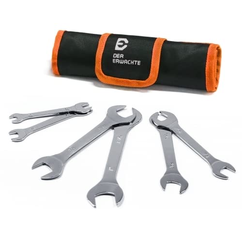 Der Erwachte Super-Thin Open End Wrench Set, SAE, 6-Piece, Including 3/8", 7/16", 1/2", 9/16", 5/8"，11/16", 3/4", 13/16", 7/8", 15/16", 1", 1-1/16", Slim Wrench Set with Rolling Pouch - Image 1