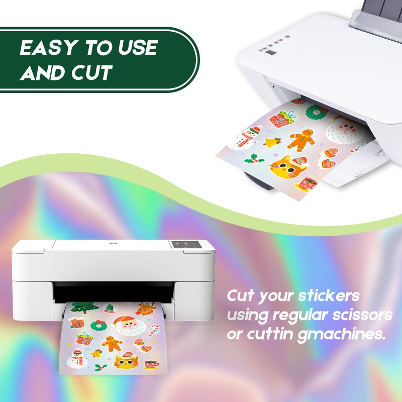 Aevdor 30 Sheets Premium Holographic Printable Vinyl Sticker Paper for Inkjet Printer, 8.5x11" Holographic Printer Paper Waterproof, Dries Quickly, Vivid Colors, Tear Resistant, Great for Cutting Machines - Image 5