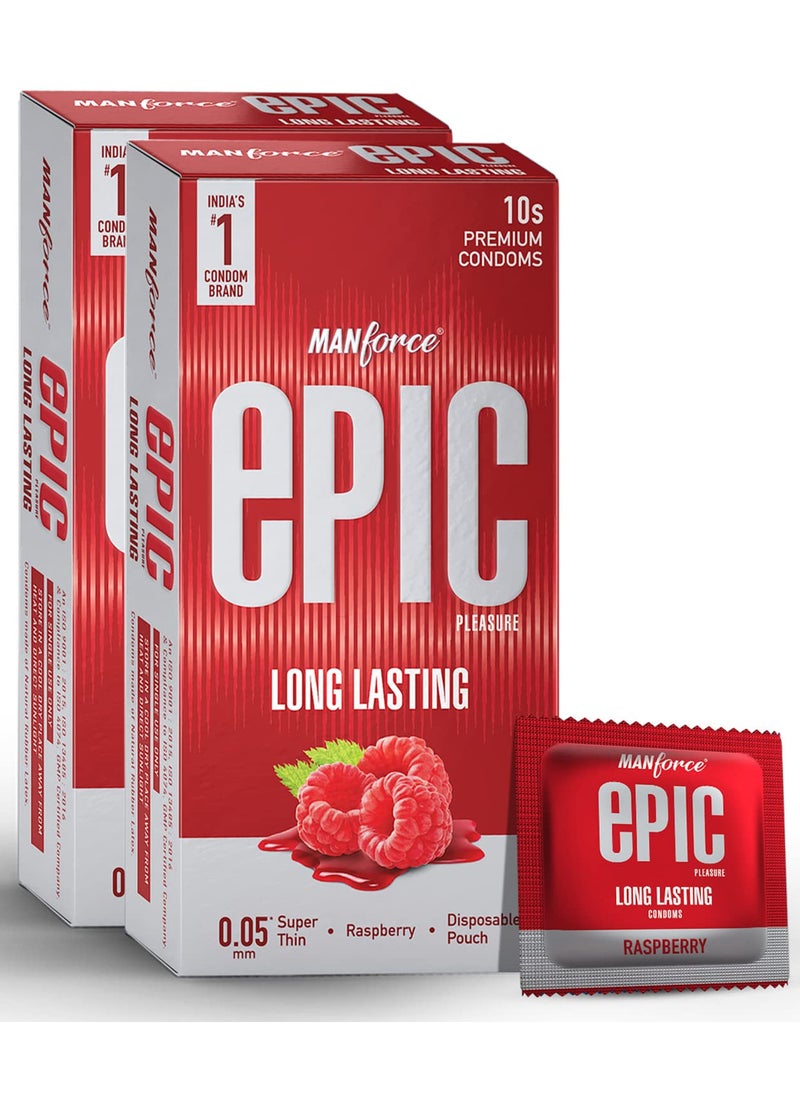 Manforce Epic Pleasure Super Thin Long Lasting Raspberry Flavour Premium Condoms 2 X 10s  - Image 1
