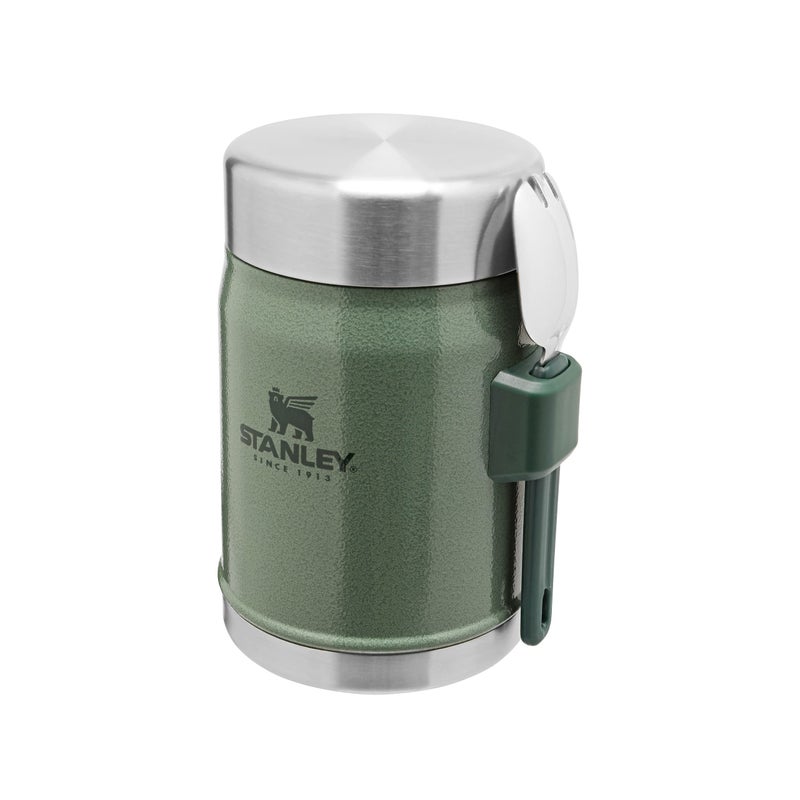 Stanley Stanley Classic Legendary Food Jar 04L with Spork  Keeps Cold or Hot For 7 Hours  BPAFree Stainless Steel Soup Flask  Leakproof  Dishwasher Safe  Hammertone Green 
