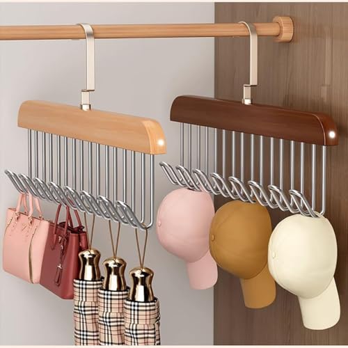 Entisia Wooden Hanger - Multipurpose Adjustable 8 Hooks Closet Wooden Hanger for Lingerie, Belt, Scarf, Tie, Garments, Perfect Storage Holder Organizer Hangers for Wardrobe and Cupboard (28X19CM, 6) - Image 3