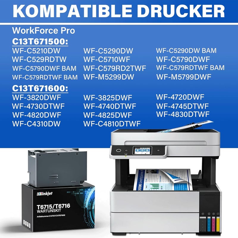 صندوق الصيانة T6715 T6716 متوافق مع طابعات Epson Workforce WF-4720 WF-4725 WF-4730 WF-C5210 WF-C5710 WF-C5790�� حاوية حبر النفايات T6715 T6716 صندوق الصيانة، C13T671500 C13 T6716 T00 سم - Image 4