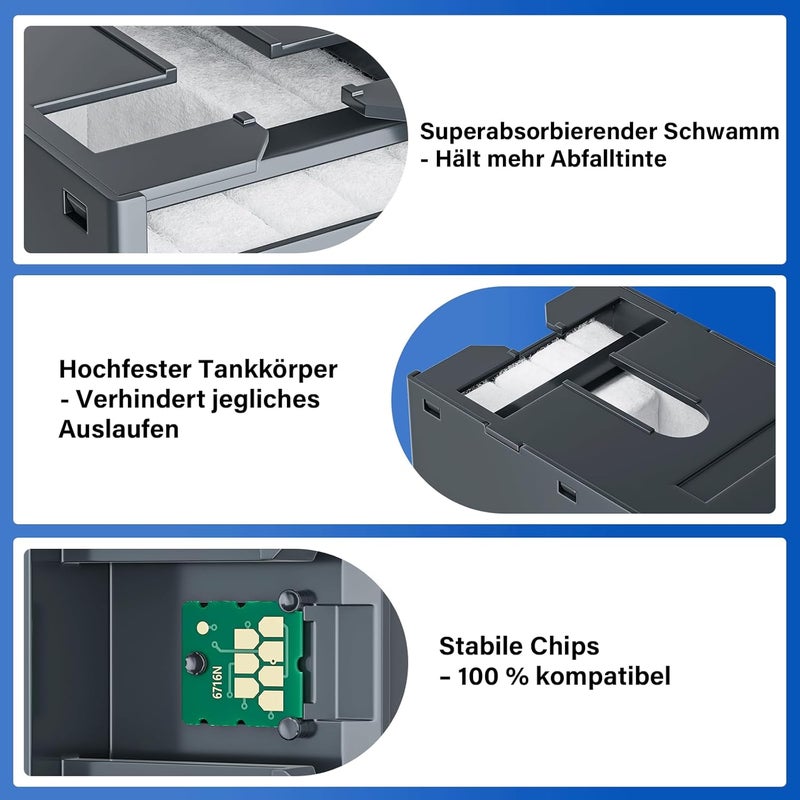 صندوق الصيانة T6715 T6716 متوافق مع طابعات Epson Workforce WF-4720 WF-4725 WF-4730 WF-C5210 WF-C5710 WF-C5790�� حاوية حبر النفايات T6715 T6716 صندوق الصيانة، C13T671500 C13 T6716 T00 سم - Image 3