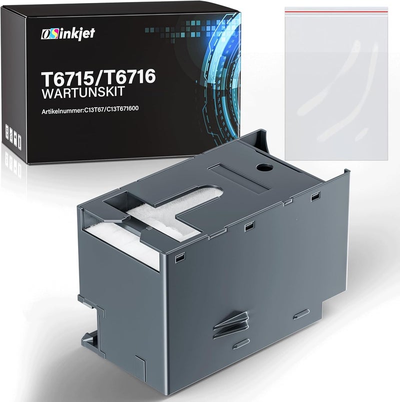 صندوق الصيانة T6715 T6716 متوافق مع طابعات Epson Workforce WF-4720 WF-4725 WF-4730 WF-C5210 WF-C5710 WF-C5790�� حاوية حبر النفايات T6715 T6716 صندوق الصيانة، C13T671500 C13 T6716 T00 سم - Image 1