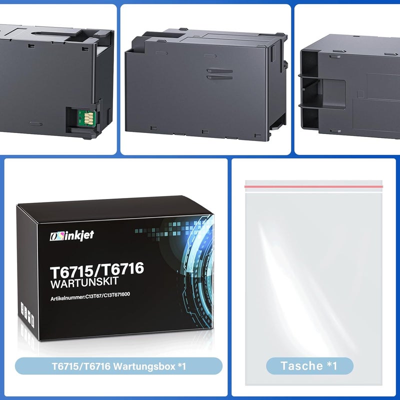 صندوق الصيانة T6715 T6716 متوافق مع طابعات Epson Workforce WF-4720 WF-4725 WF-4730 WF-C5210 WF-C5710 WF-C5790�� حاوية حبر النفايات T6715 T6716 صندوق الصيانة، C13T671500 C13 T6716 T00 سم - Image 2