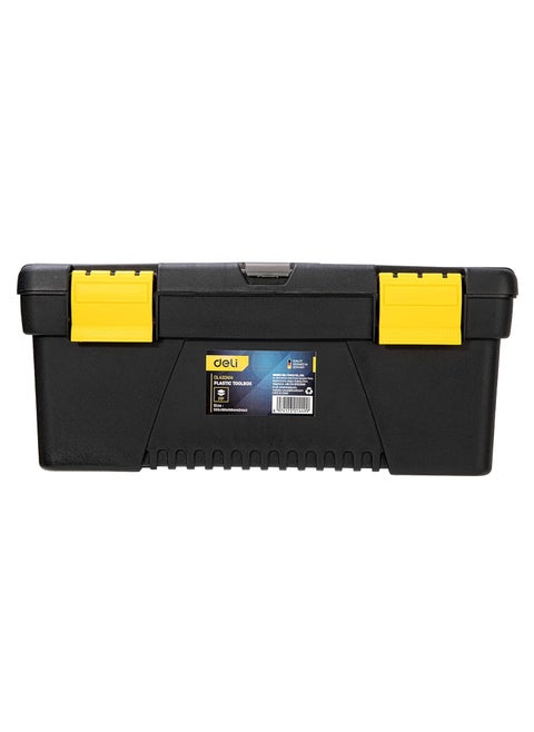 Deli DL432414 14 Multipurpose Tool Box with Transparent Storage Isolation Tray Two Layer Folding Structure Carry Handle Hand Tools Kit for DIY Home and Professional Use Pack of 1 YellowBlack