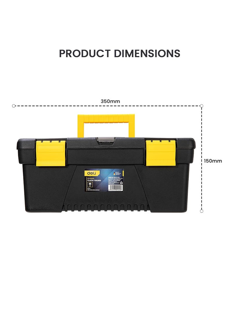 Deli Deli DL432414 14 Multipurpose Tool Box with Transparent Storage Isolation Tray Two Layer Folding Structure Carry Handle Hand Tools Kit for DIY Home and Professional Use Pack of 1 YellowBlack  - Image 2