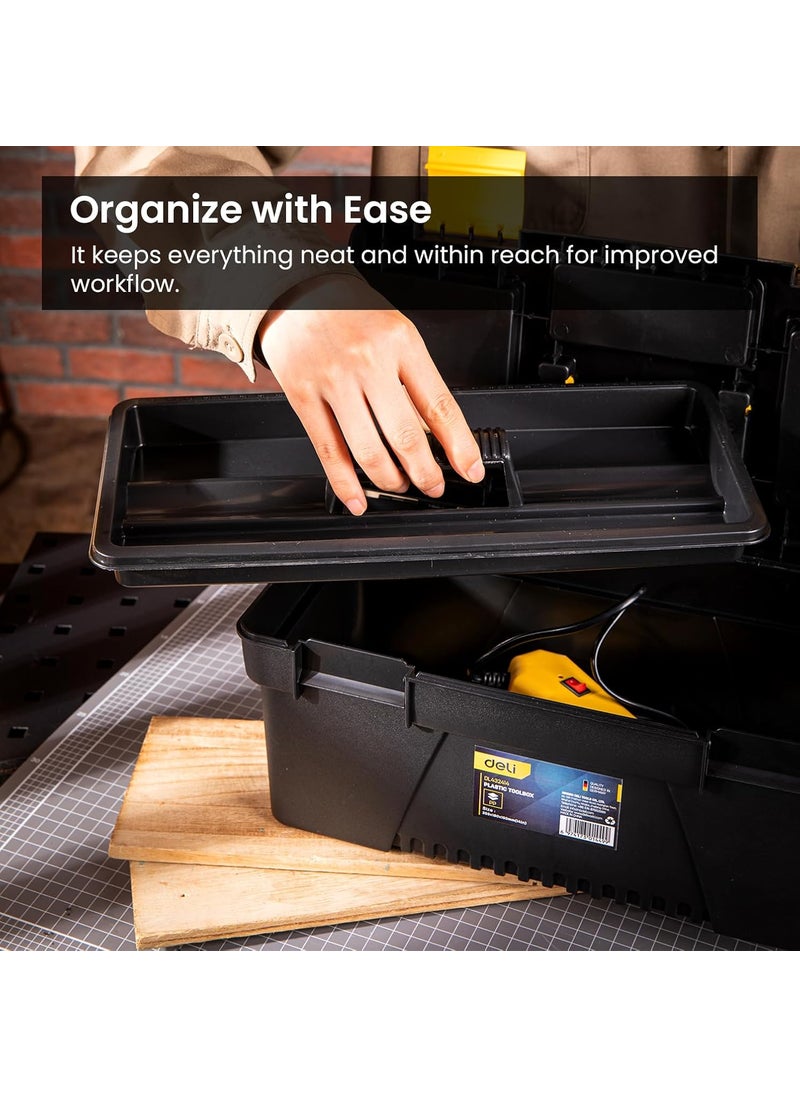 Deli Deli DL432414 14 Multipurpose Tool Box with Transparent Storage Isolation Tray Two Layer Folding Structure Carry Handle Hand Tools Kit for DIY Home and Professional Use Pack of 1 YellowBlack  - Image 4