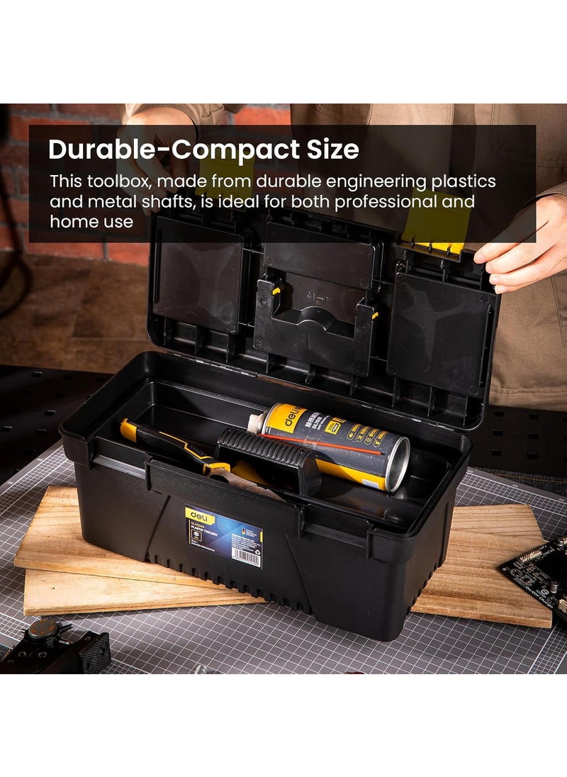 Deli Deli DL432414 14 Multipurpose Tool Box with Transparent Storage Isolation Tray Two Layer Folding Structure Carry Handle Hand Tools Kit for DIY Home and Professional Use Pack of 1 YellowBlack  - Image 3