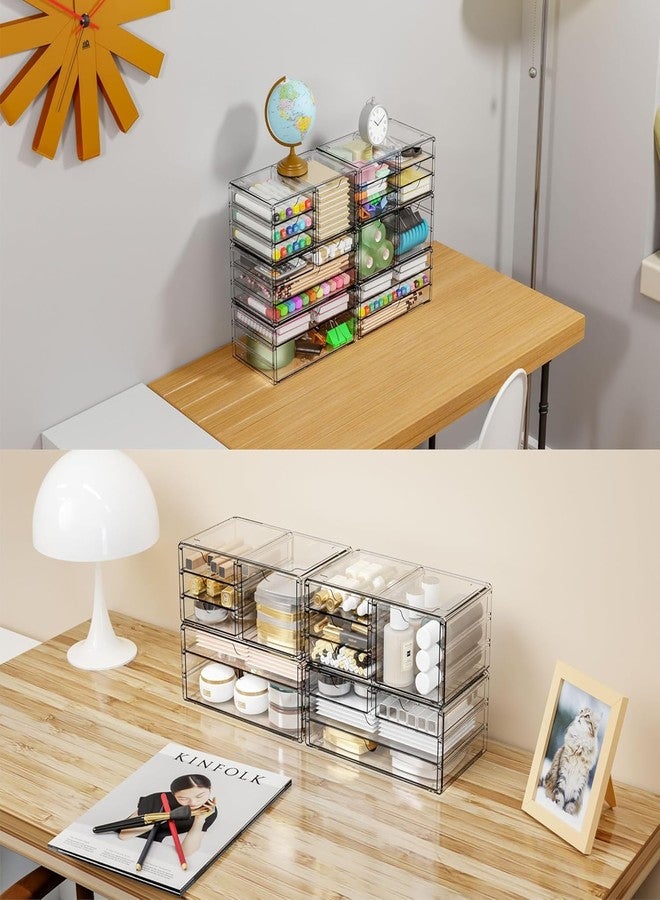 Yieach 3Pack Clear Drawer Organizers Stackable,Acrylic Storage Drawers With 10 Drawers,Multipurpose Office Supply Organizer and Makeup Organizer for Beauty,Craft,Pen,Medical,Stationary Desk Organizers - Image 4