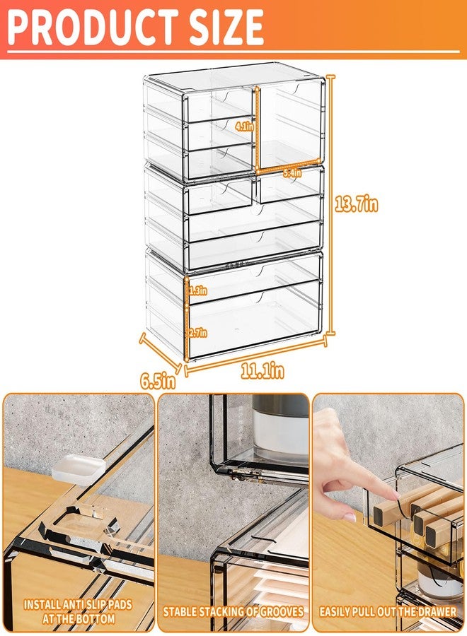 Yieach 3Pack Clear Drawer Organizers Stackable,Acrylic Storage Drawers With 10 Drawers,Multipurpose Office Supply Organizer and Makeup Organizer for Beauty,Craft,Pen,Medical,Stationary Desk Organizers - Image 3