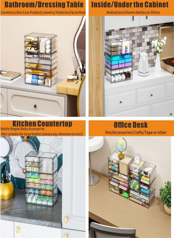 Yieach 3Pack Clear Drawer Organizers Stackable,Acrylic Storage Drawers With 10 Drawers,Multipurpose Office Supply Organizer and Makeup Organizer for Beauty,Craft,Pen,Medical,Stationary Desk Organizers - Image 2