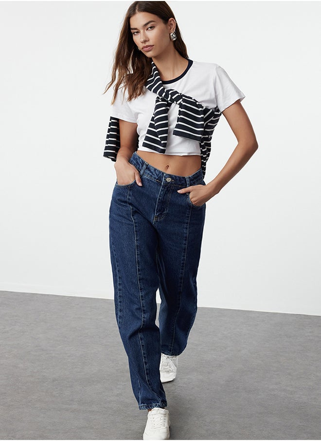 trendyol Blue Stitching Detailed High Waist Barrel Jeans TWOAW25JE00061  - Image 2