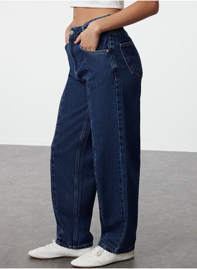 trendyol Blue Stitching Detailed High Waist Barrel Jeans TWOAW25JE00061  - Image 4