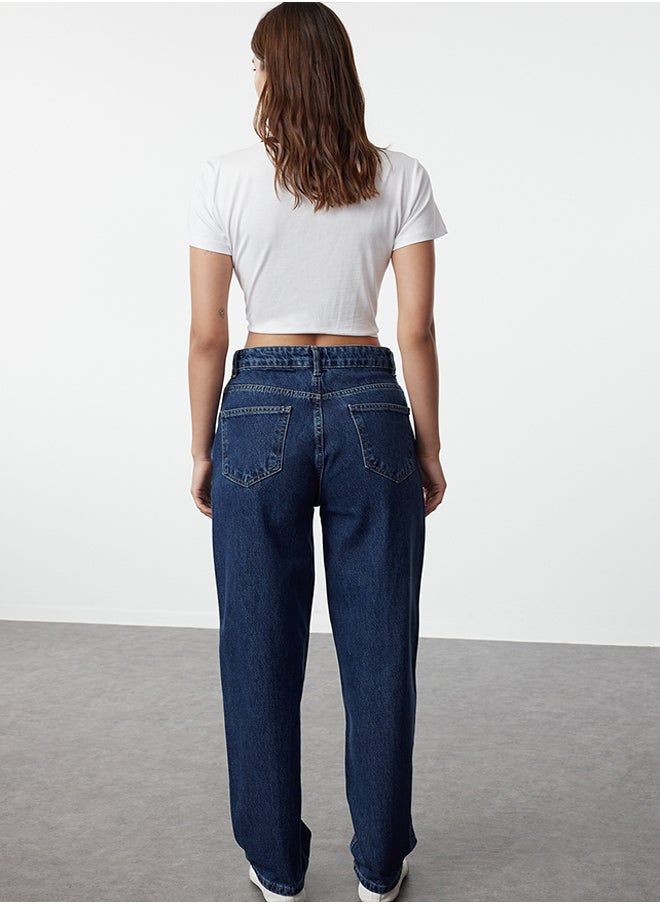 trendyol Blue Stitching Detailed High Waist Barrel Jeans TWOAW25JE00061  - Image 5