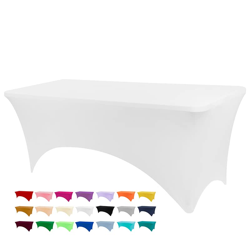 BDDC Table Covers for 6 Foot Tables White Washable and Wrinkle Resistant Stretch Tablecloths Rectangle 6ft for Events Wedding Banquets Parties