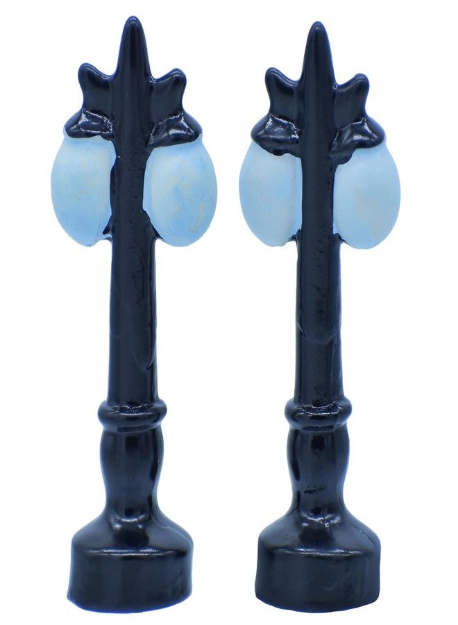 Aadyacrafts Decorative Miniature Street Lamp with Blue Globes, Black Metal Style, 2 Pieces, C0698-1