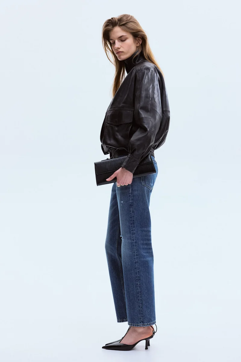 اتش اند ام جينز بقصة مستقيمة بخصر مرتفع وطول الكاحل