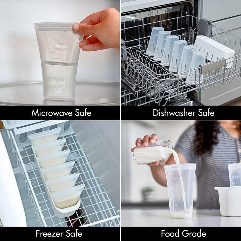 Zip Top Reusable 100% Platinum Silicone Breast Milk Storage, Made in the USA - Bag Set of 6 + Freezer Tray - Image 2