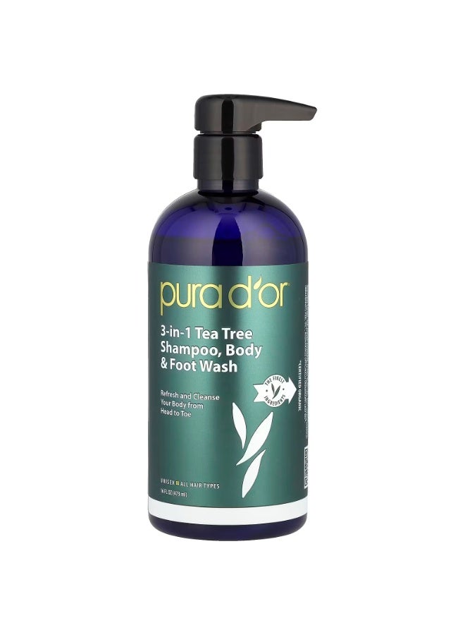 بيورا دور، شامبو شجرة الشاي 3 في 1، غسول للجسم والقدمين، لجميع أنواع الشعر، 16 أونصة سائلة (473 مل) - Image 1