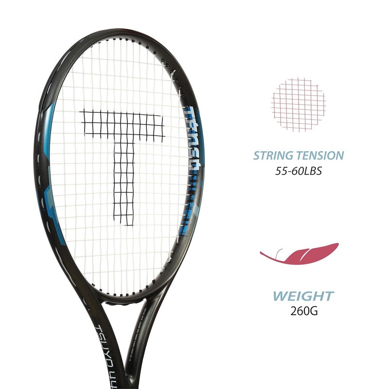 Tanso TSUYO 44 Full Graphite High Performance Ultra Light Carbon Fibre Strung Tennis Racquet with Free Full Tennis Racket Cover (260 Grams, Oval Head Shape, 100 sq inch, Full Size) (Slate Grey) - Image 4